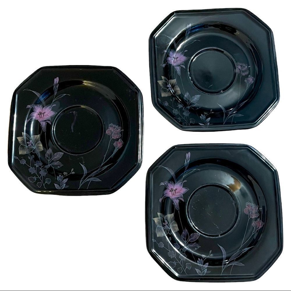 Mikasa Color Trend DR 701 Ebony Meadow Japan 3pc Saucers